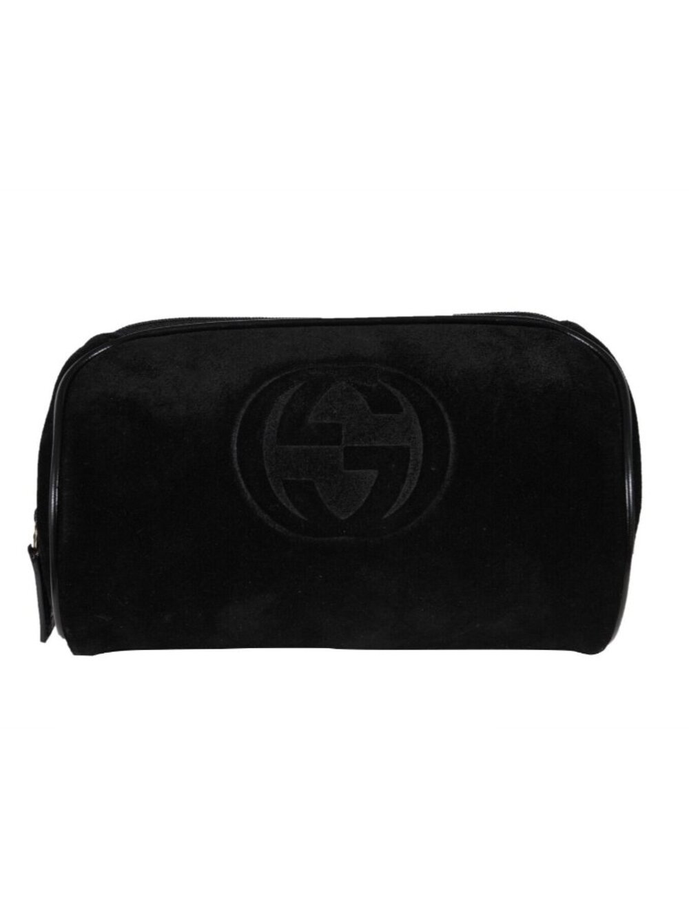 Gucci Toiletry Bag Embossed GG Logo Black Suede Cosmetic Travel Clutch Bag